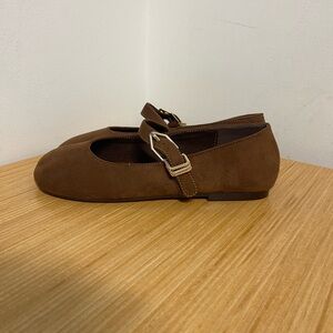 Women brown suede Mary Jane flats